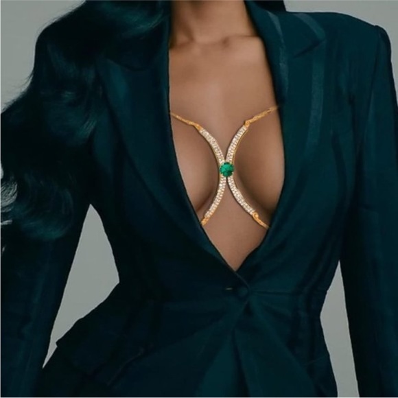 Square Crystal Chest Bracket Bra Chain Harness - one size - Picture 1 of 11